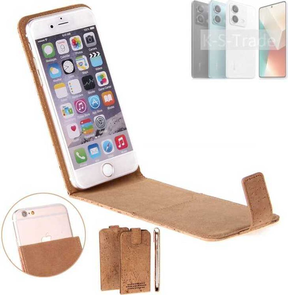 K-S-Trade Handyhülle kompatibel mit Xiaomi Redmi Note 13 5G Kork Hülle Flipstyle Case Schutzhülle Kork Case Hülle Flip cover Klapphülle Klapp,