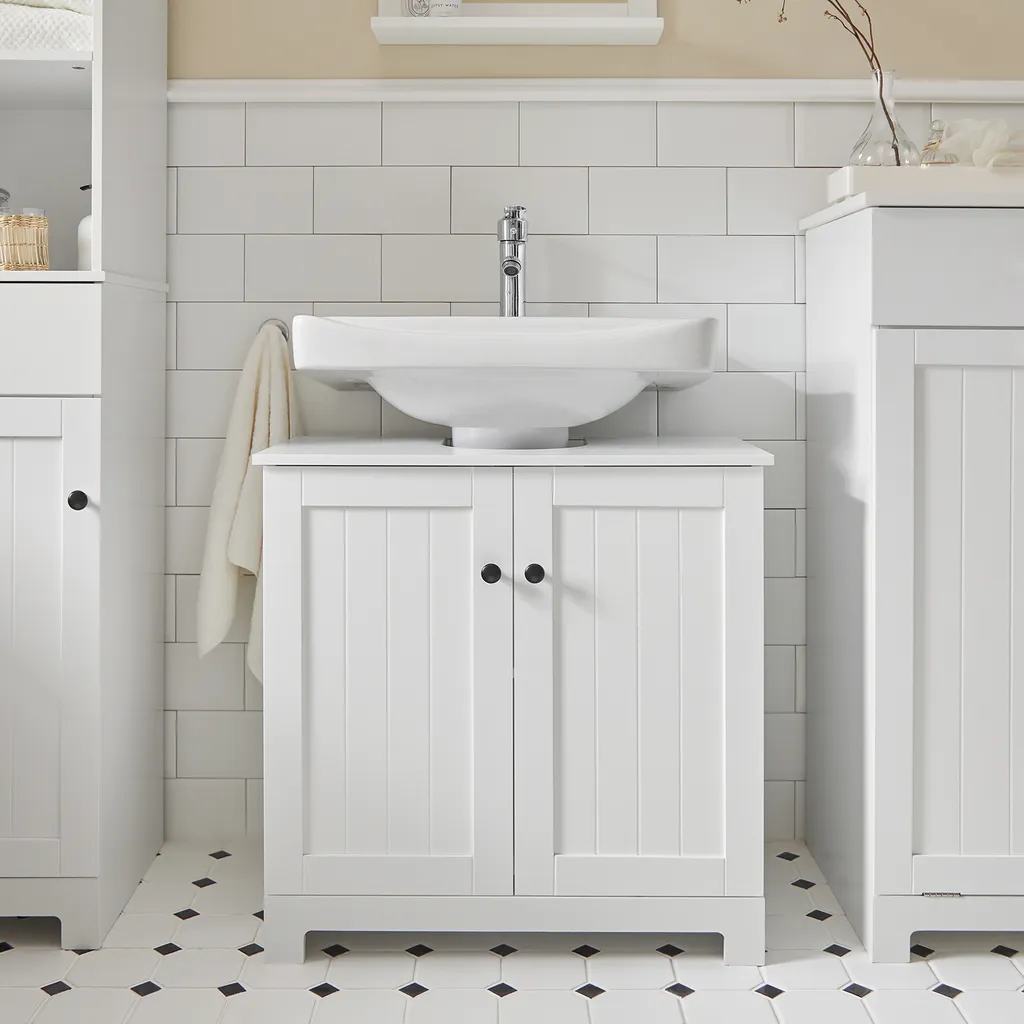 SoBuy BZR18-II-W Armadietto Bagno Bianco Sottolavabo 60cm - Salvaspazio - 2