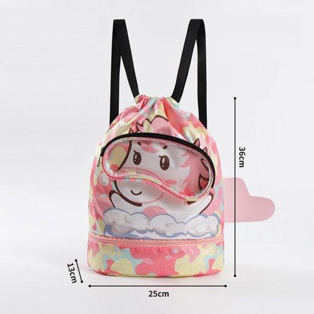 Schwimmgepäck für Kids - Rosa Einhorn - Schwimmbeutel - Strandtasche mit eigenem Schuhfach - Wasserfest und wasserdicht - Eineinhalbschultergurte...