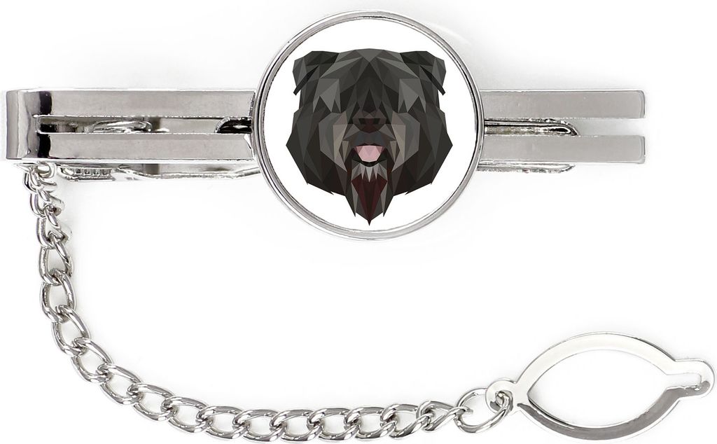 Flandrischer Treibhund, Bouvier des Flandres - geometrische Krawattennadel mit Bild und Schriftzug von Art-Dog