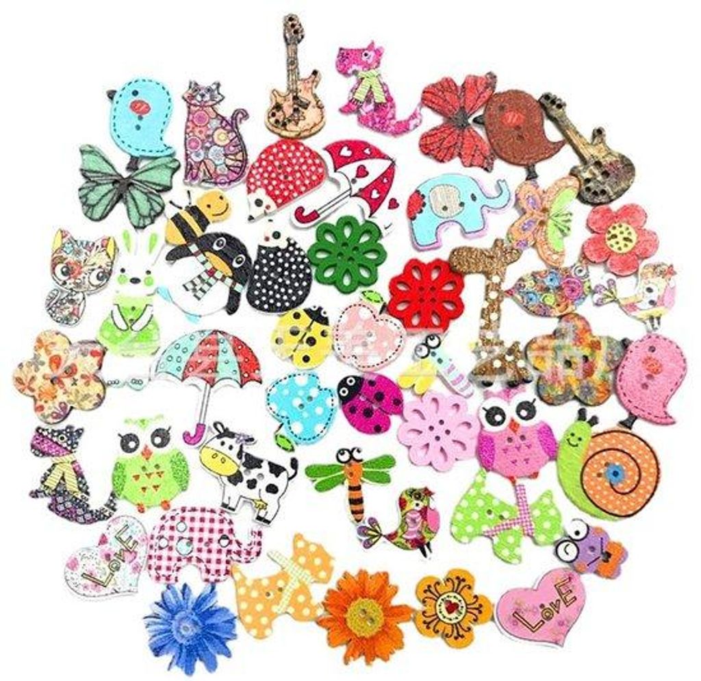 50 Stück gemischte Holzknöpfe, Handarbeit, für Kinder, DIY, Basteln, Nähen, Schmuck, Dekorationen