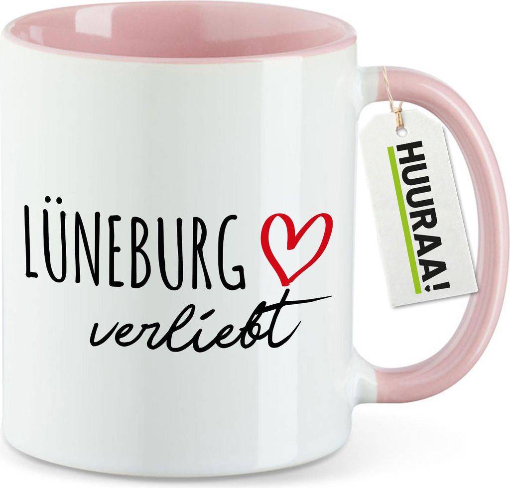 Huuraa Kaffeetasse Lüneburg verliebt 330ml Rosa Keramik Kaffeebecher Geschenkidee