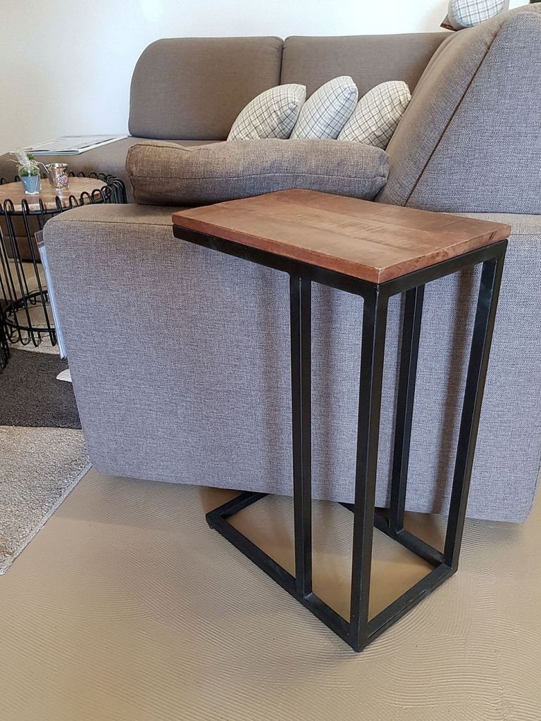 Beistelltisch Holz 25x61x40 cm Sofatisch Laptoptisch C-Tisch Liverpool Metall Gestell schwarz matt - tabacco