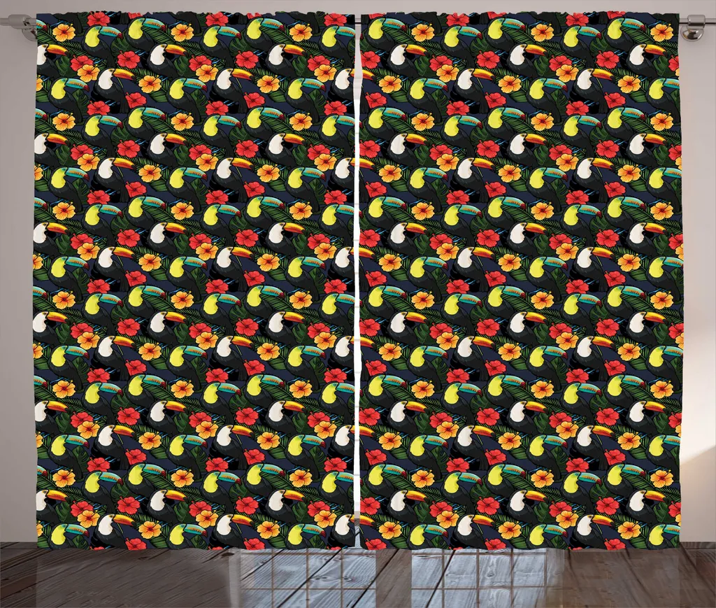 ABAKUHAUS Rideau Rustique Toucans et Hibiscus avec Crochets 280 x 225 cm