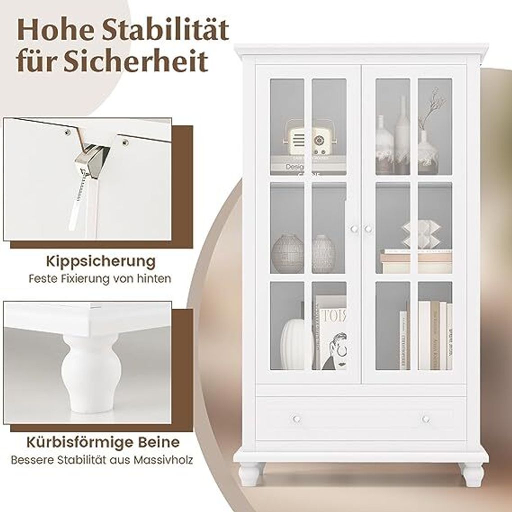 COSTWAY Bücherschrank, Vitrinenschrank mit Türen aus Produktbild 5