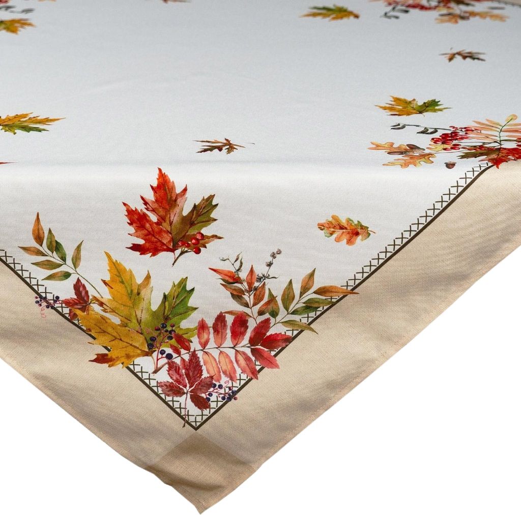Tischdecke Herbst 110 x 110 cm mit bunter natürlicher Blätter-Bordüre
