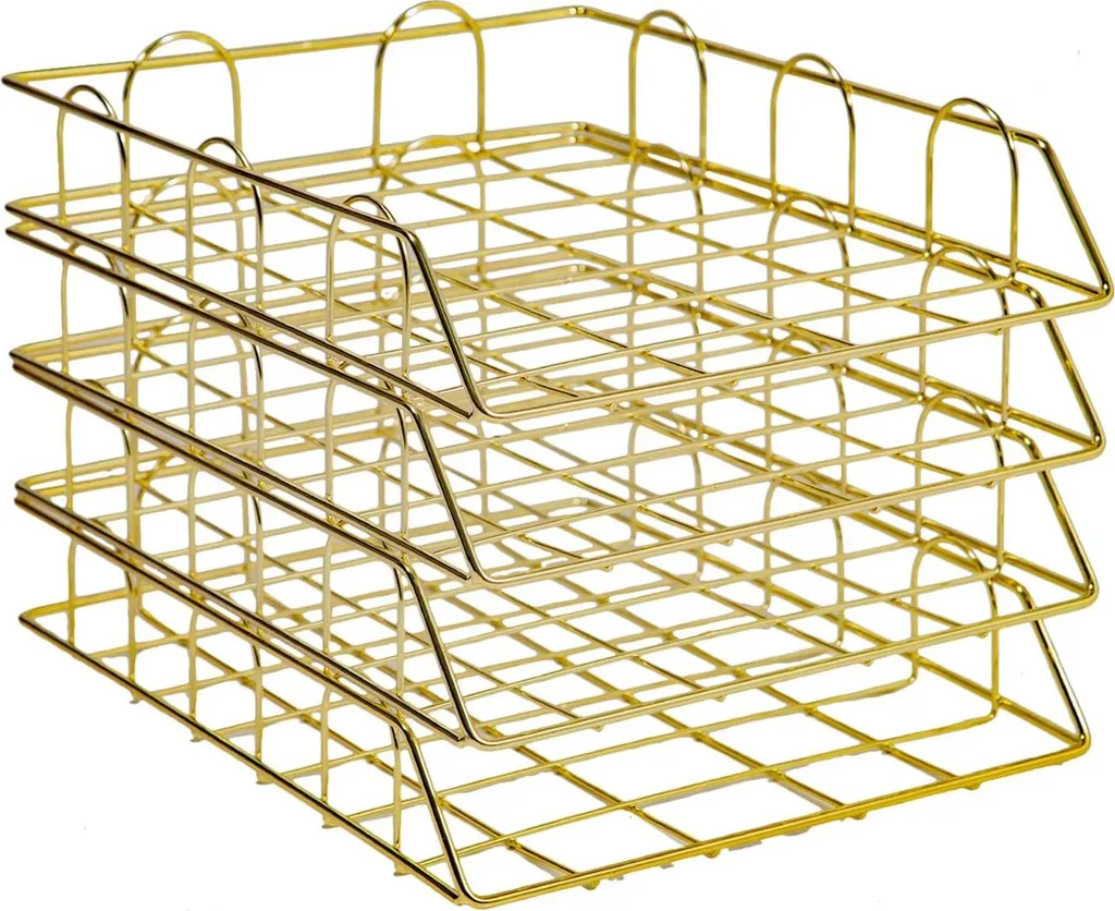 Casiers de Rangement Bureau Or Anti-Encombrement 4 Bacs Papier Empilables