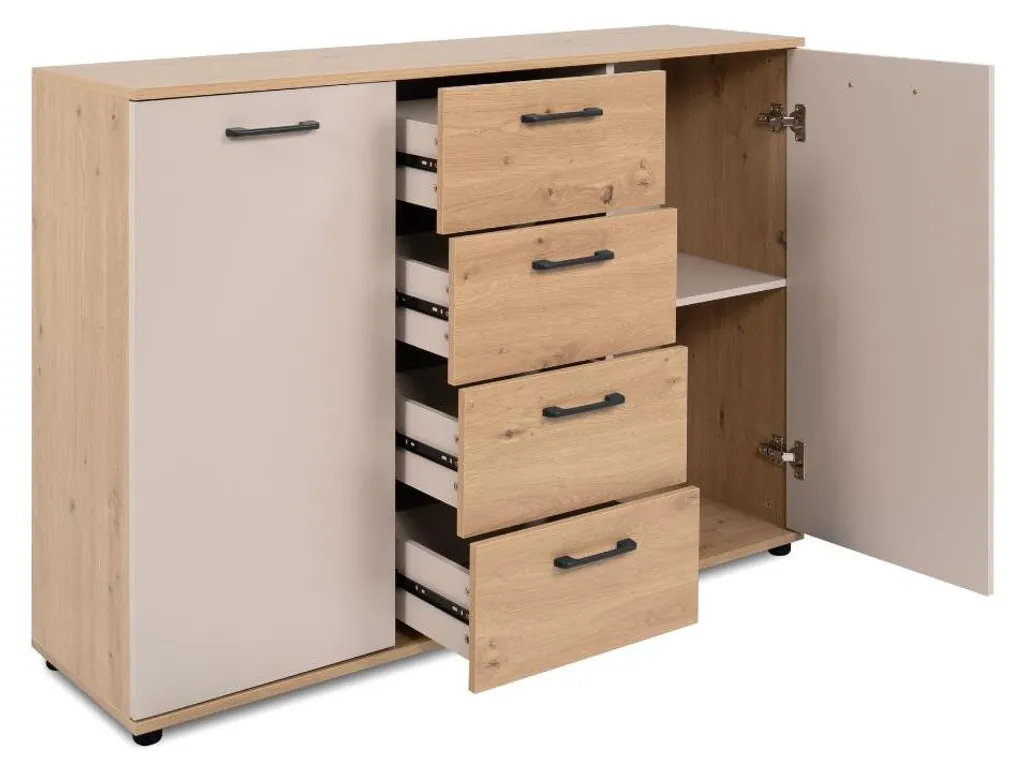 Buffet Bas Compact 120 cm LINO - Solution de Rangement Chêne et Gris - 4