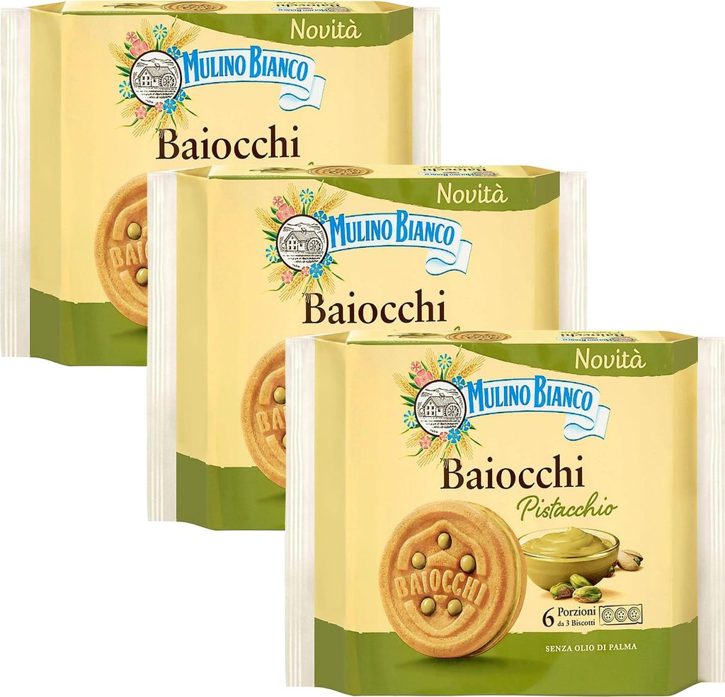 MULINO BIANCO Baiocchi Pistacchio - Kekse mit Pistazienfüllung 168g x 3 Pakete