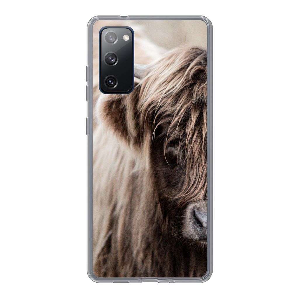 MuchoWow Handyhülle Schutzhülle Hülle für Samsung Galaxy S20 FE Schottischer Highlander - Kuh - Vlies Silikon Softcase Handy Hülle - Abdeckung