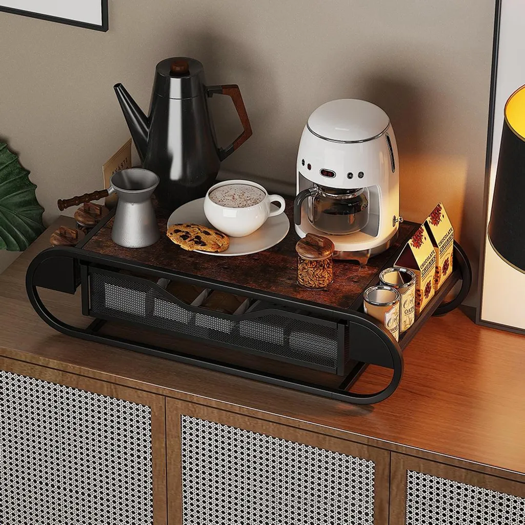 Support machine à café et tiroir de rangement métal pour 60 dosettes