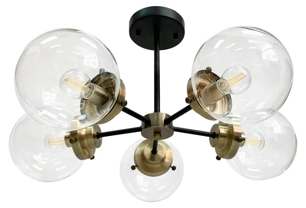 Luminaire Plafonnier 5xE14 Patine Noire et Lentilles Verre de Luxe