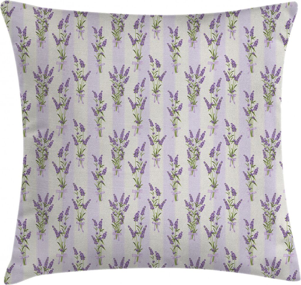 ABAKUHAUS Lavendel Kissenbezug, Streifen und Blumen, Kissenbezug Beidseitiges Muster Klarer Digitaldruck Farbfest mit Reißverschluss, 60 x 60 cm, ...