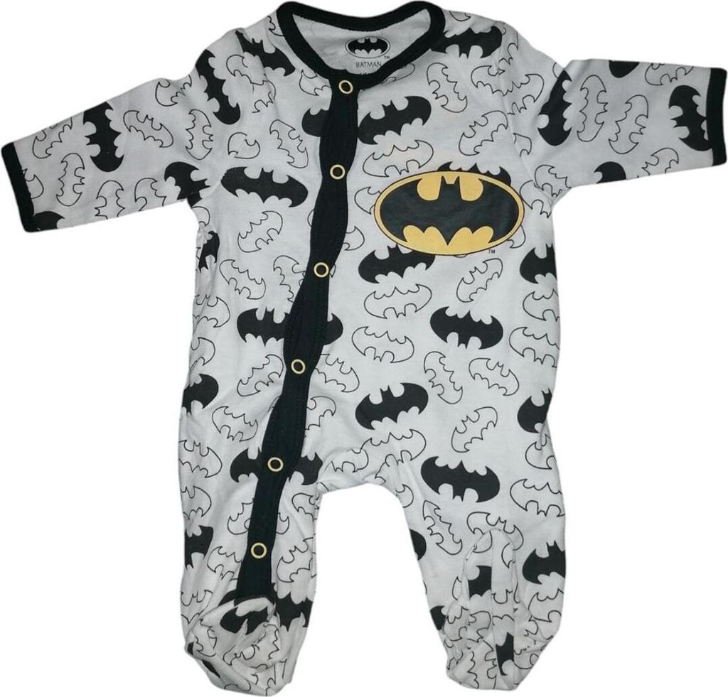Batman Baby-Strampler in Weiß-Schwarz | 100% Baumwolle | Produktbild 