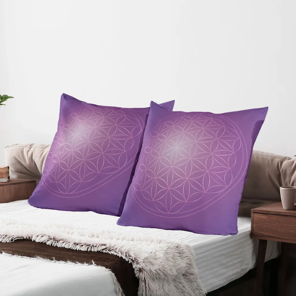 ABAKUHAUS Astratto Federa per cuscino Confezione da 2, Fiore della vita in vivaci tonalità psichedeliche Amore Soul Kitsch Artistico Display, Federa per cuscino decorativa stampata, 80x80 cm, Colori fucsia Viola - 2