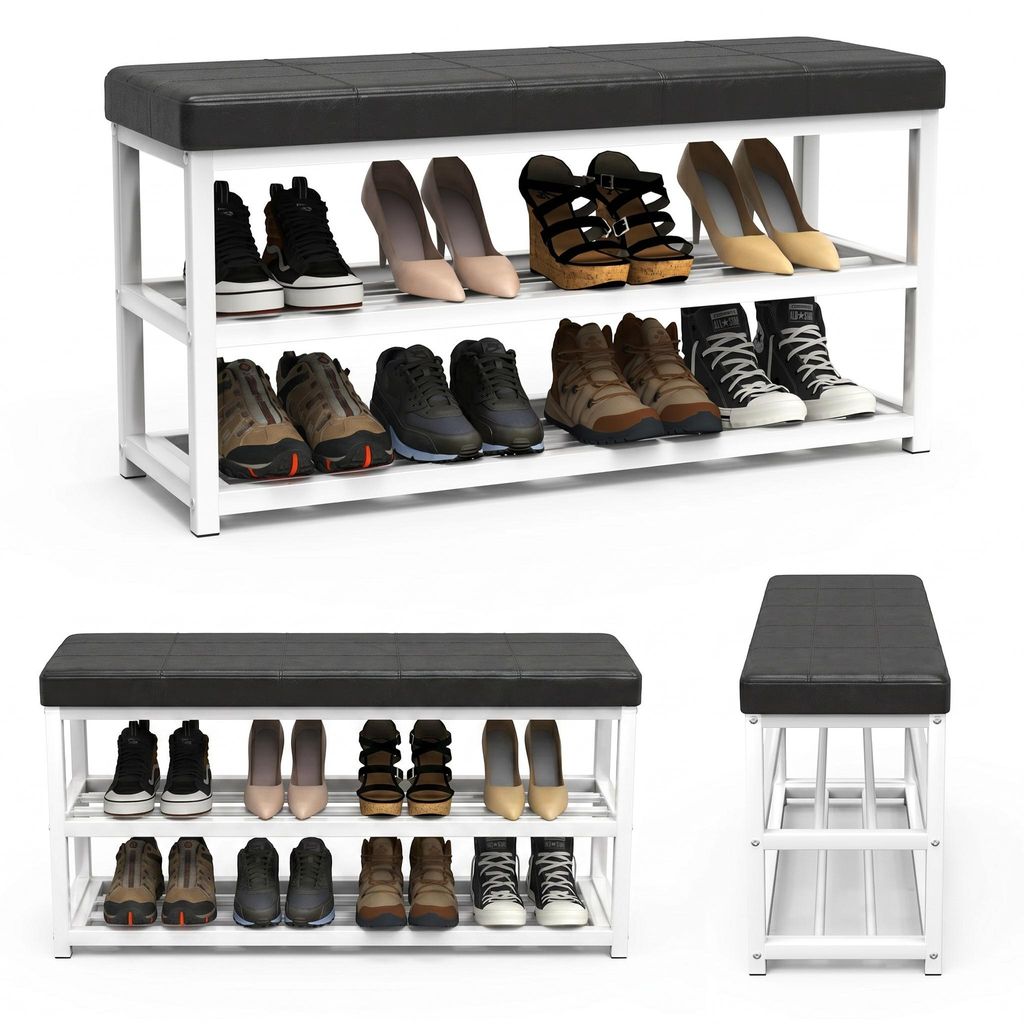 Schuhbank 90 cm mit 2 Ablagen, PolyurethanSitz, für Flur Produktbild 