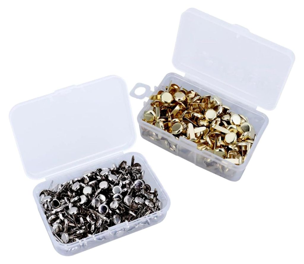 500 Stück Metall-Papierklammern mit Aufbewahrungsbox - Runde Verschlüsse aus hochwertigem Metall für Bastelarbeiten und Scrapbooking in Silber u...