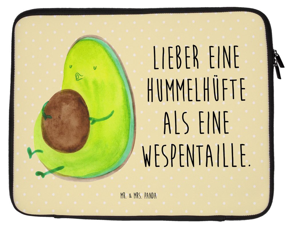 Mr. & Mrs. Panda Laptop Tasche Avocado Pfeifen 33 x 42 cm - Gelb Pastell - Geschenk, Laptoptasche, Rund, Abnehmen, Hülle, Diät, Schutzhülle, Sleeve