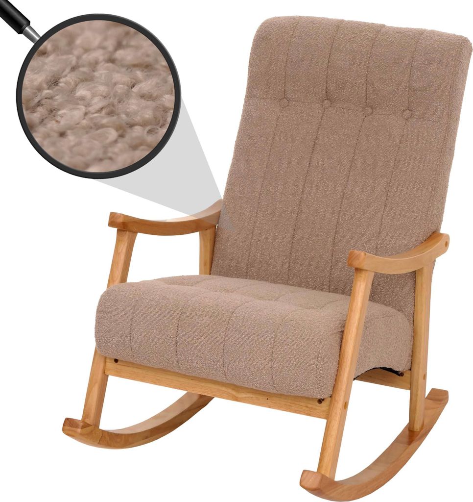 Schaukelstuhl HWC-K10, Relaxsessel, Holz Stoff/Textil Bouclé (450g/m²) taupe, Gestell natur