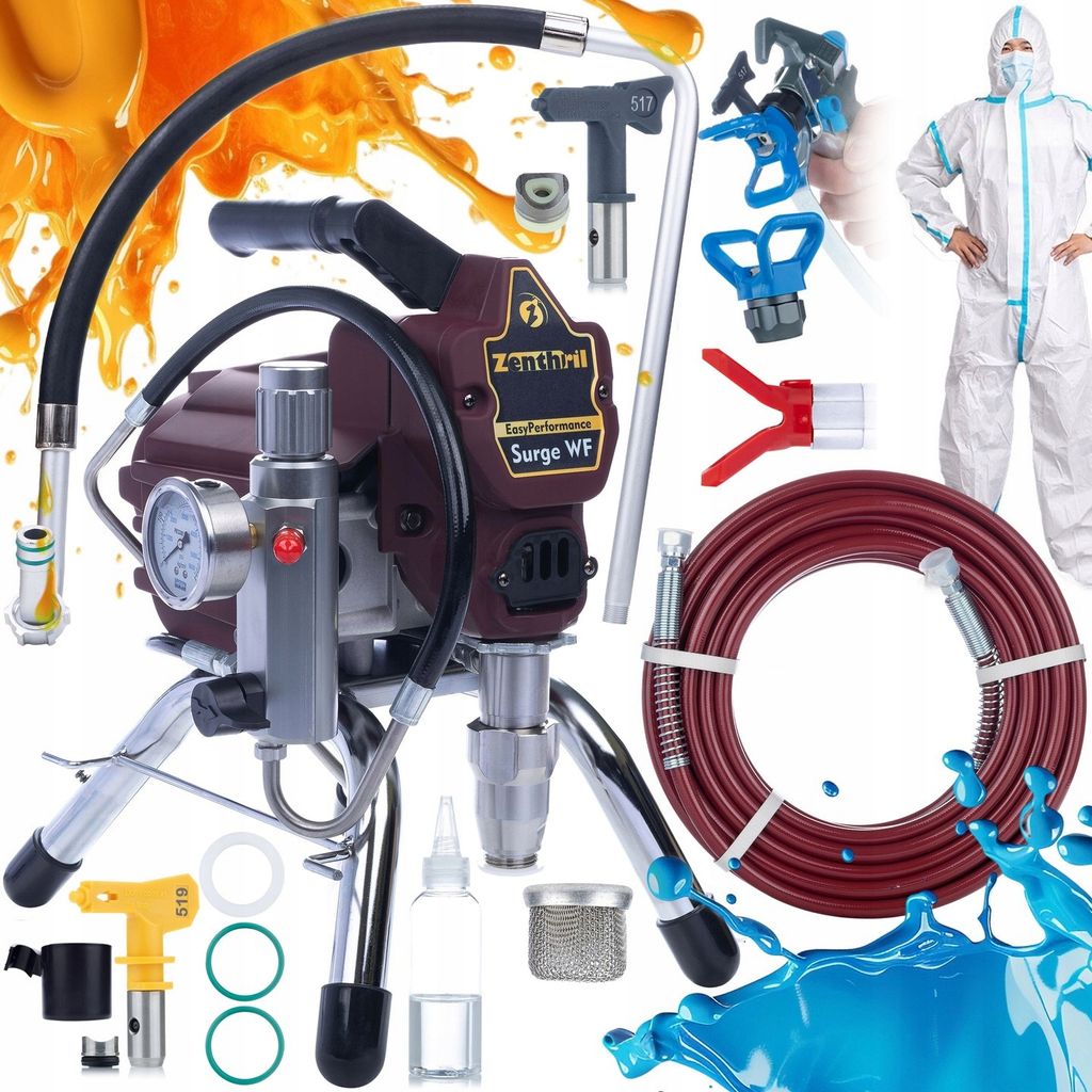 Zenthril Zenthril Surge WF Lackiergerät, 1800W 20Mpa 0,019"", 2L/min, EasyPerformance Serie + Lackieranzug 185cm + Düsenabdeckung + Düse 519