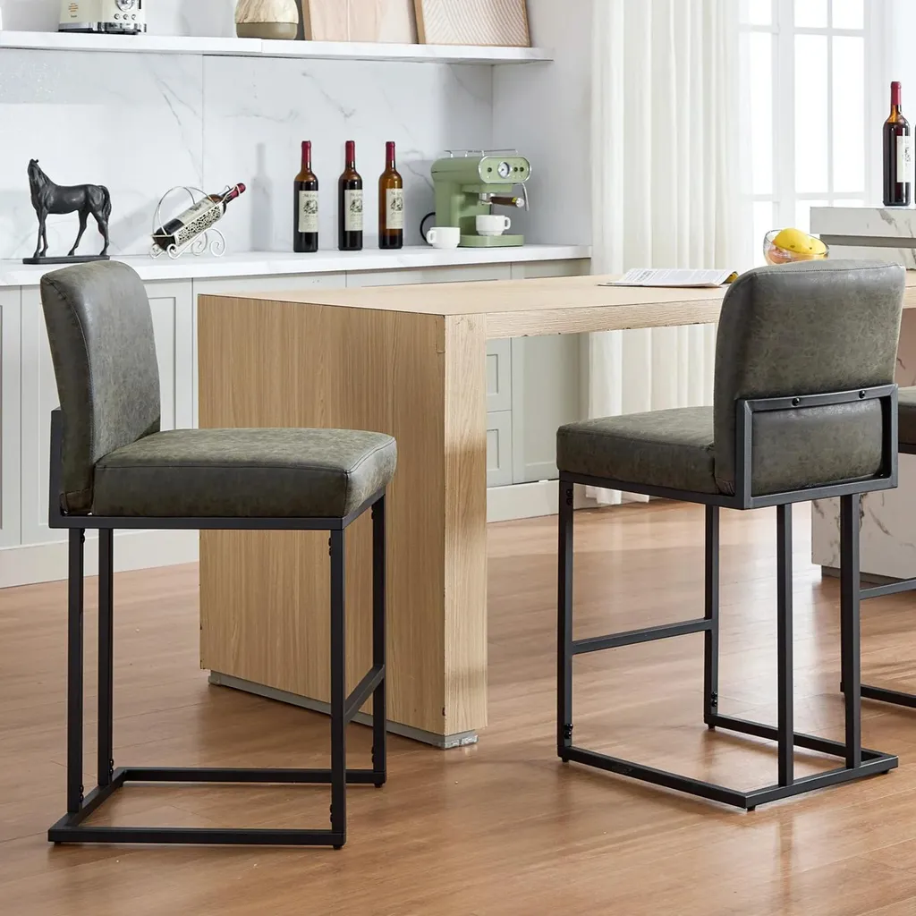Chaise de bar moderne grise avec dossier et structure métal design - 5