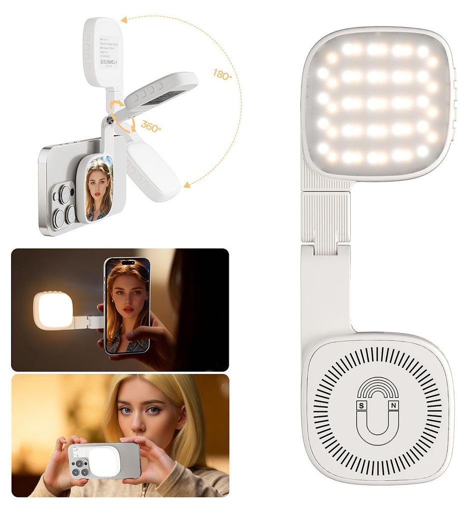 Magnetisches Selfie Licht mit 3 Farben und einstellbarer Helligkeit für Videoanrufe und Aufnahmen