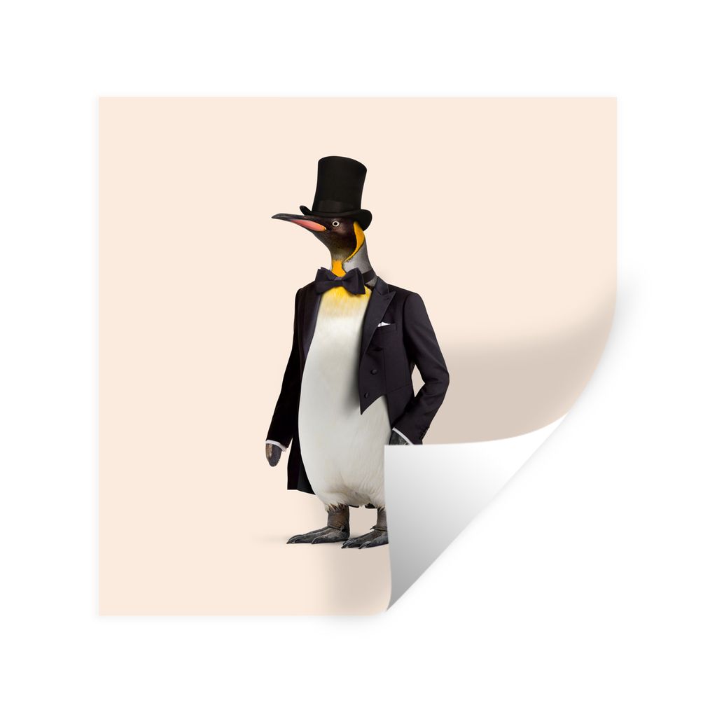 MuchoWow Wandtattoo Wandsticker Wandaufkleber Pinguin - Tier - Hut - Colbert - Schwarz 80x80 cm Selbstklebend und Repositionierbar - Wierderverwe...