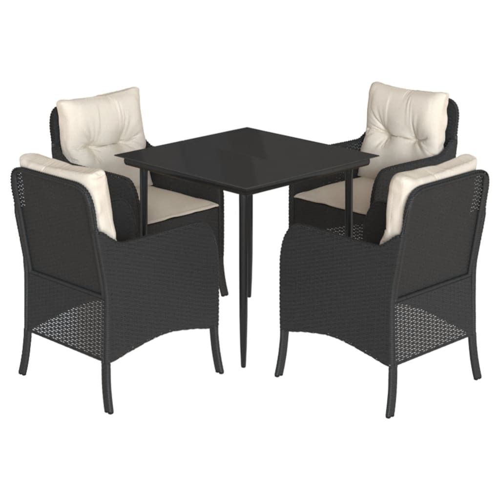 5-tlg. Garten-Essgruppe mit Kissen Schwarz Poly Rattan
