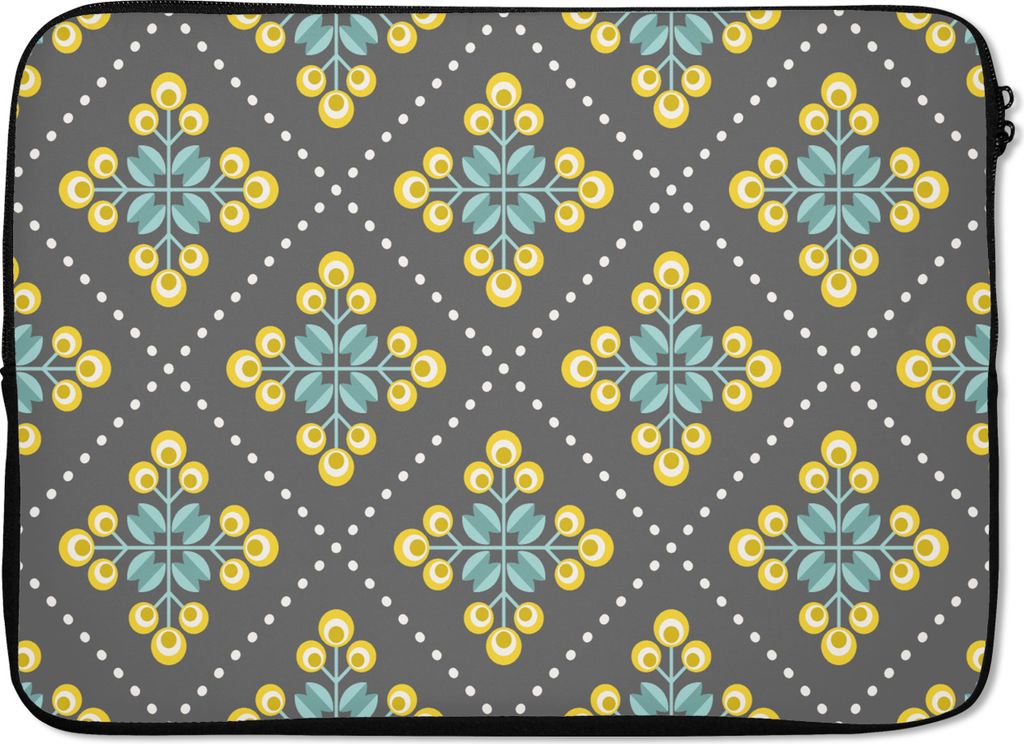 MuchoWow Laptop Hülle 13 Zoll Design - Kariert - Blumen - Grau Laptoptasche - Laptophülle - Sleeve - Rundumschutz