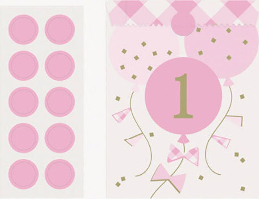 8 Tüten 1. Geburtstag Vichy Karo rosa Folie