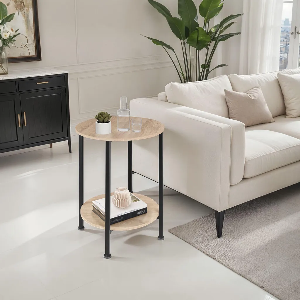 Table d'Appoint Industrielle Chêne Sonoma BALLINA - 45x64 cm Stable - 9
