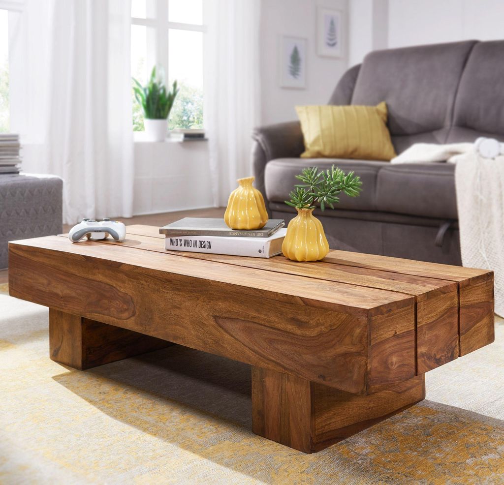 FineBuy Table basse rectangulaire en bois massif de Image du produit 