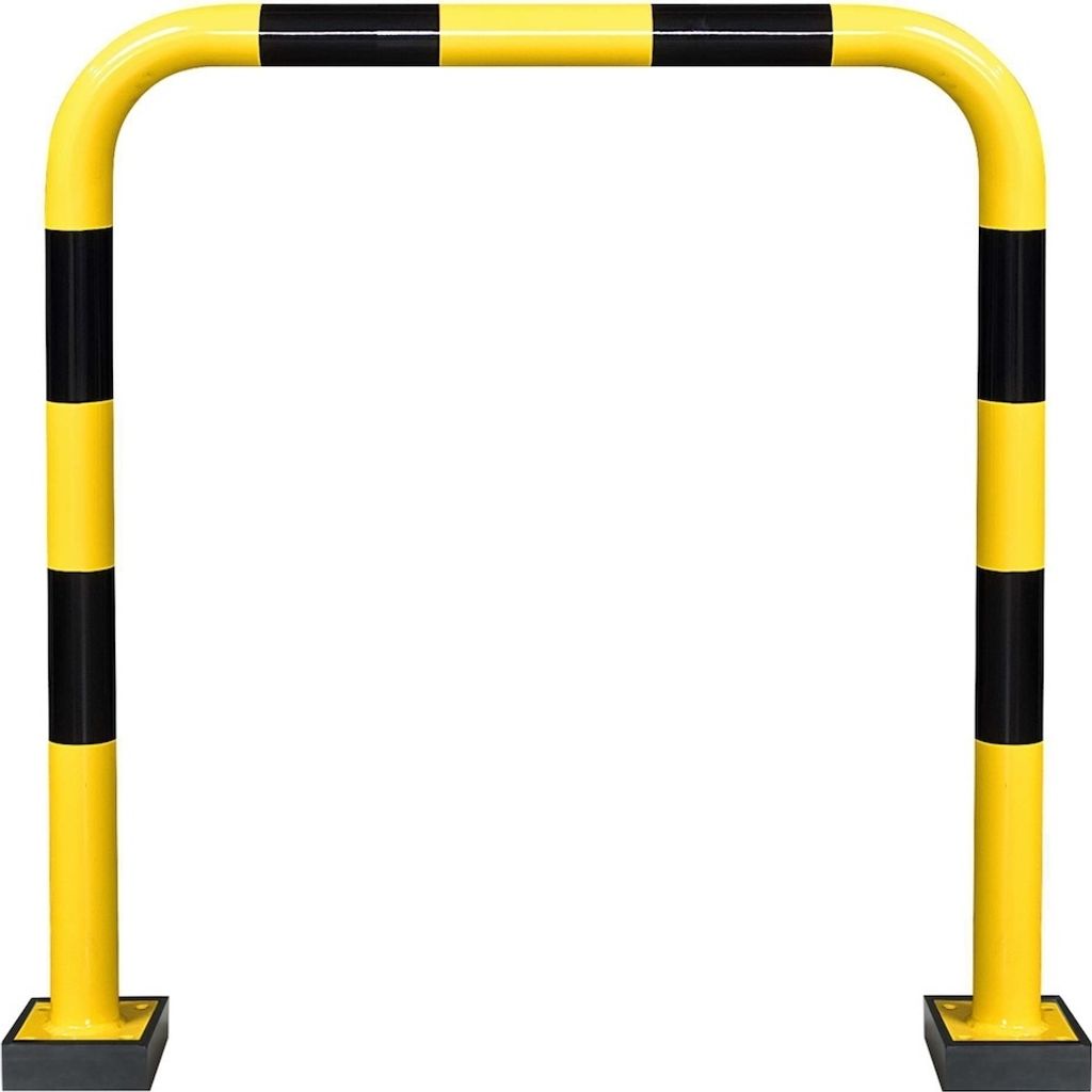 PROREGAL Rammschutz-Bügel Swing mit PolyurethanFederelement | HxB 124x100cm | Rohr-Ø 7,6cm | Kunststoffbeschichteter Stahl | Schwarz-Gelb