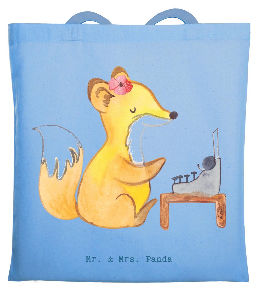 Mr. & Mrs. Panda Beutel Autorin Herz - Sky Blue - Geschenk, Blogger, Tragetasche, Tasche, Laptoptasche, Jutebeutel, Buchveröffentlichung, Shopping...