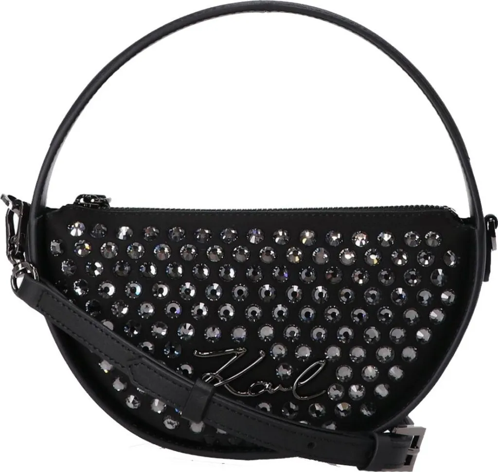 Karl Lagerfeld K Signature Sac Bandoulière Rond en Cuir Noir Élégant