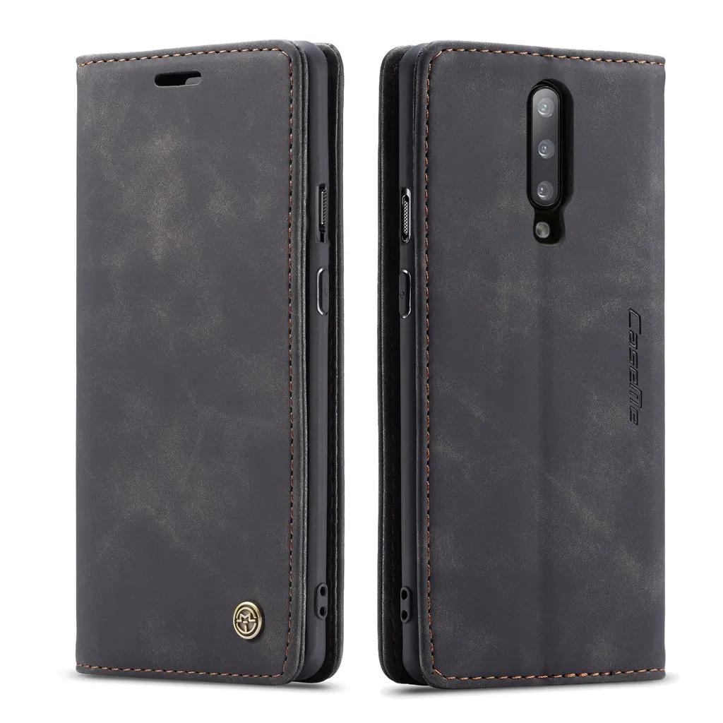 Custodia A Portafoglio Con Fibra Di Carbonio Per OnePlus 7 – Antiurto TPU+PU – Con Slot Per Carte, Cinturino E Supporto