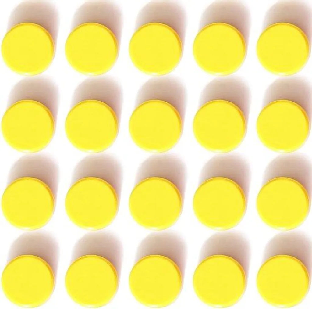 Aimants pour tableau blanc et frigo jaunes - Lot de 20 petits modèles