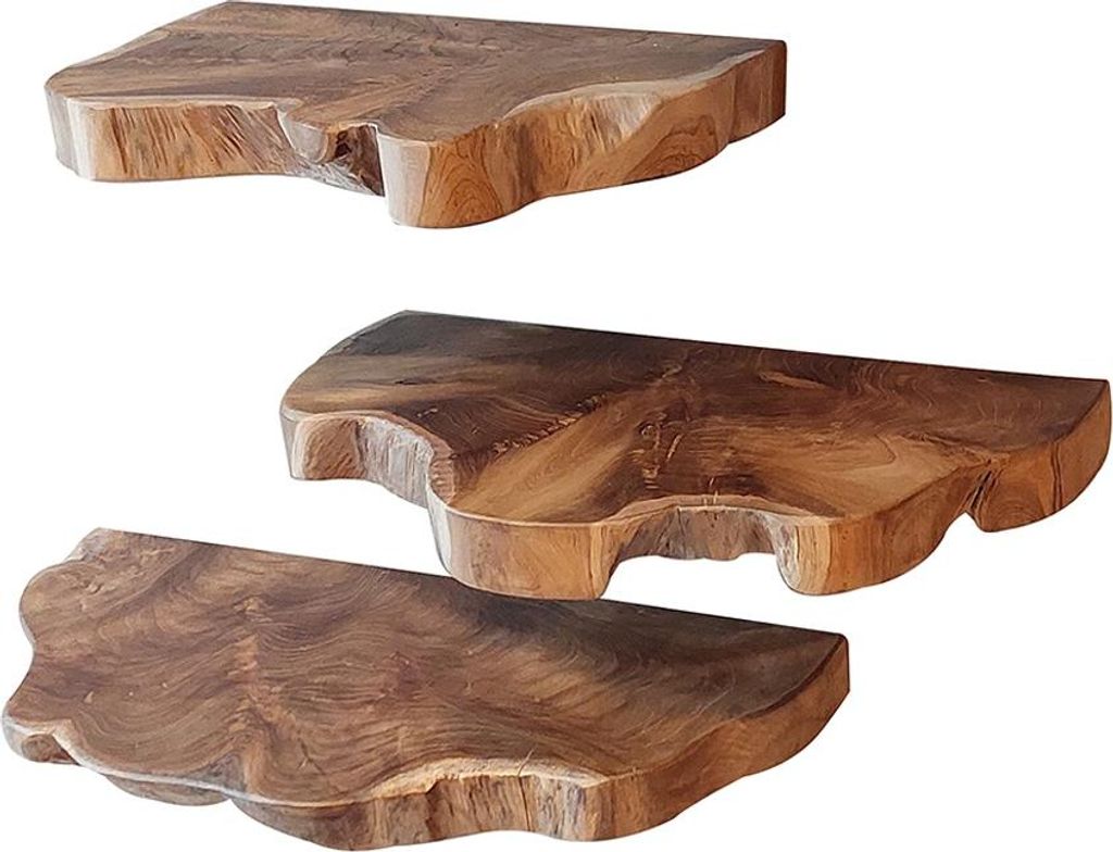 KAWOLA Wandregal KURA 3-tlg. Teakholz massiv natur Produktbild 