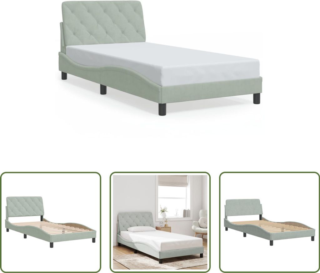 The Living Store Bettgestell mit Kopfteil Hellgrau 100x200 cm Samt