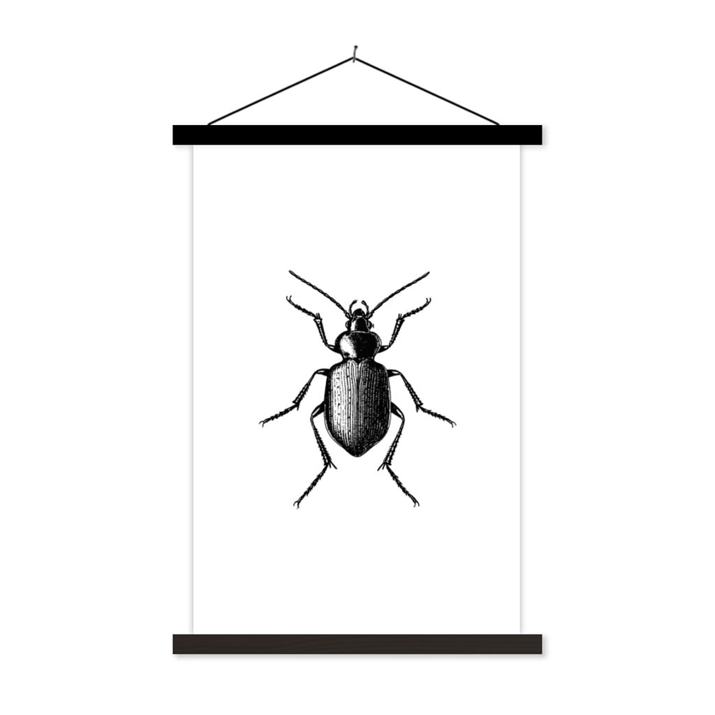 MuchoWow Textilposter Käfer - Tiere - Vintage - Schwarz und weiß 60x90 cm mit schwarzem Rahmen - Poster Wohnzimmer