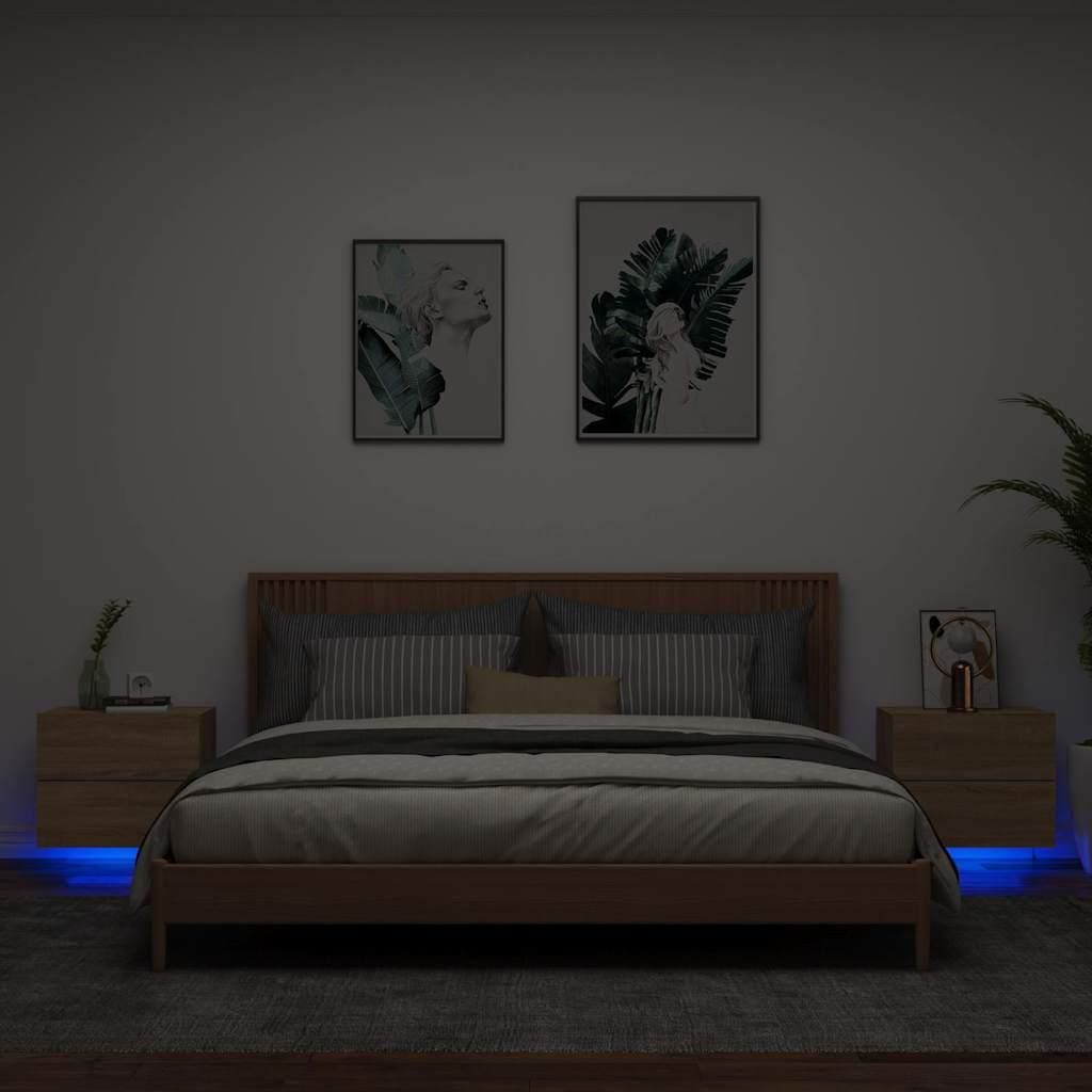 vidaXL Wand-Nachttische mit LED-Leuchten 2 Stk. Sonoma-Eiche