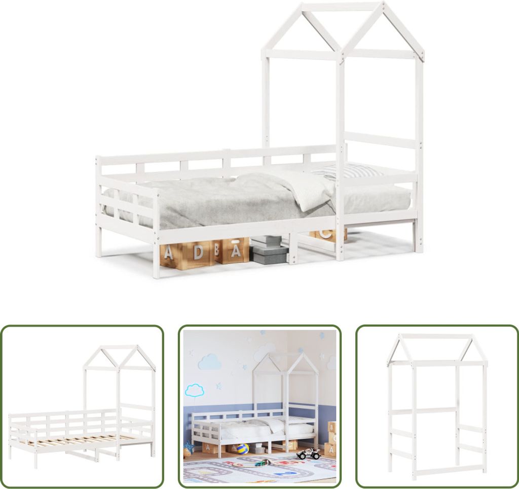 The Living Store Tagesbett mit Dach Weiß 80x200 cm Massivholz Kiefer