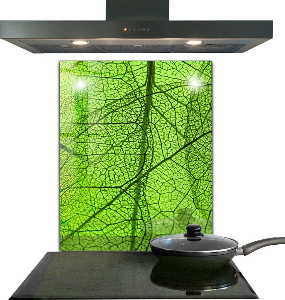 Spritzschutz aus Glas Küchenrückwand - Wandschutz für Herd und Spüle - 60x80 cm - Grüne Blatttextur