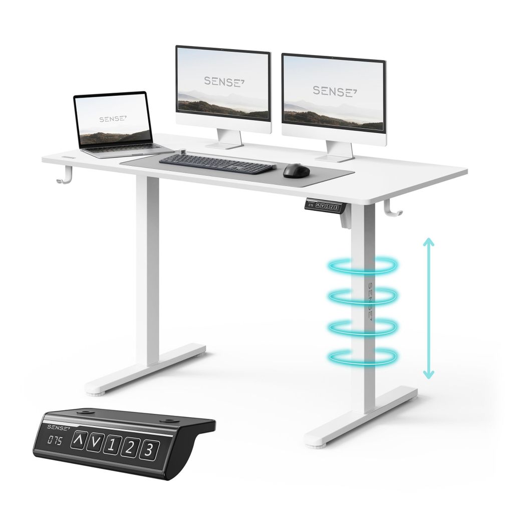 NOJO LIGHT Schreibtisch Höhenverstellbarer Elektrisch Stabil Ergonomisch Für Gamer Home-Office MemorySystem 120 x 60 cm - 70kg Tragkraft WEIß