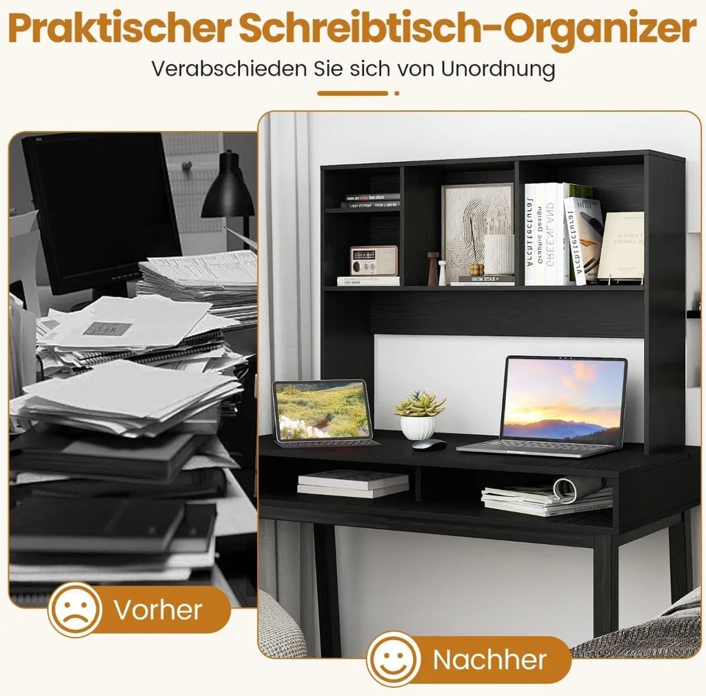 Étagère de bureau 4 compartiments robuste et compacte noire 73cm large - 5