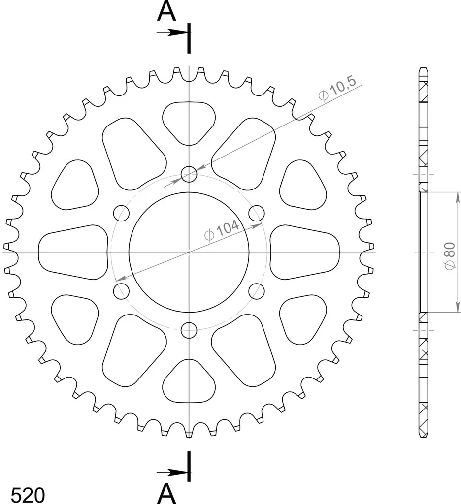 Couronne Arrière en Aluminium 47 Dents Noire Pas 520 Supersprox