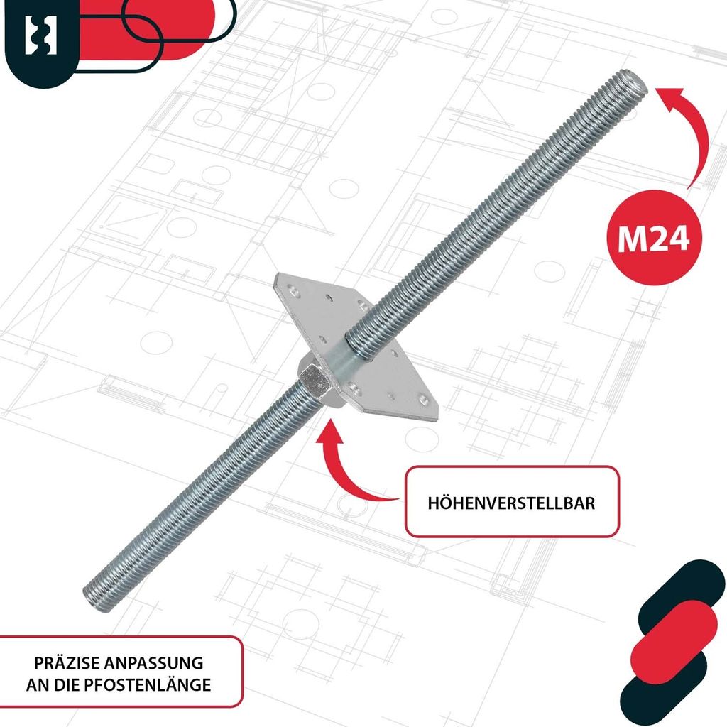 KOTARBAU® Základňa stĺpa 110 x 110 x 500 mm Závit M24 mm so Obrázok produktu 6