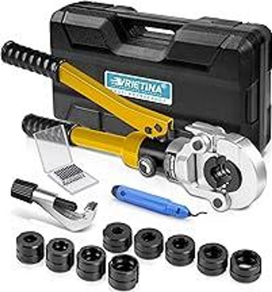 Profi Presszange Kupferrohr V-Kontur und TH-Kontur mit Rohrabschneider und Entgrater, Handpresszange Kupferrohr Presszange Verbundrohr mit V12 V15 ...