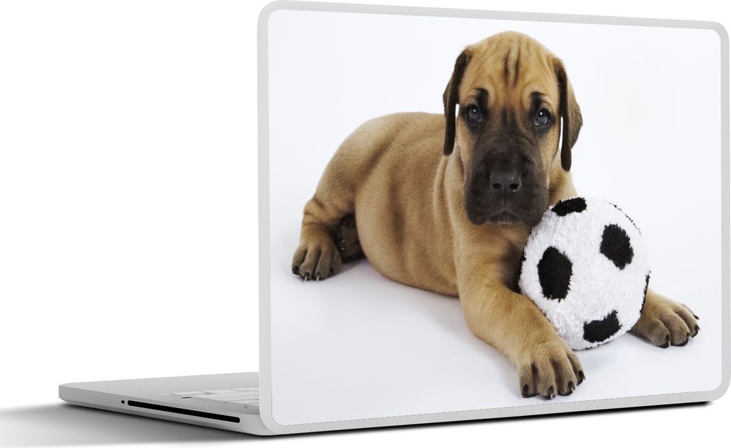 MuchoWow Laptop Aufkleber Sticker Cover Ein brauner Welpe mit einem Fußball 40x30 cm - Laptop Dekoration - Selbstklebend