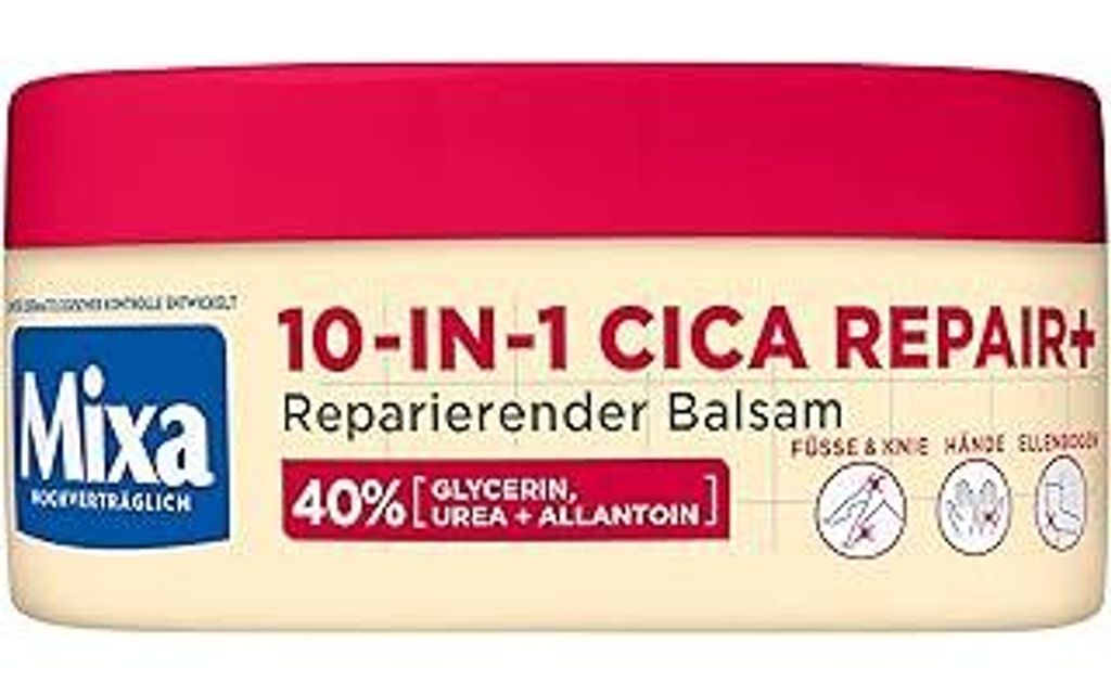 Mixa Urea Balsam, mit 40% Glycerin, Urea und Allatoin, reparierend, feuchtigkeitsspendend, für sehr trockene, rissige Haut an Ellenbogen, Knie, F...